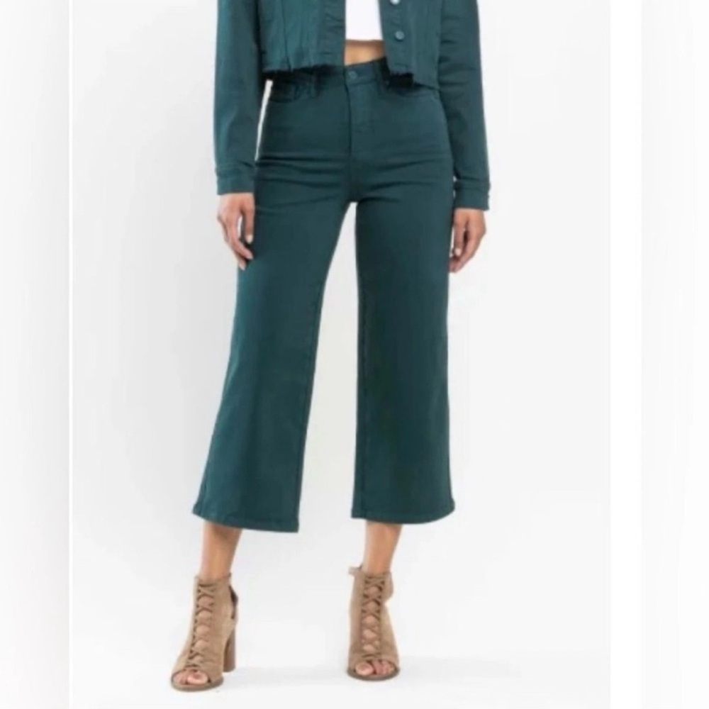 NEW Judy Blue Teal Wide Leg Cropped Tummy Control Jeans